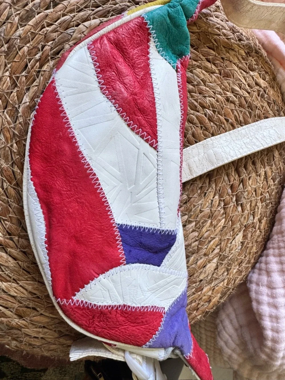 Vtg Colorblock Leather Fanny pack Mini Bag - fun colors, retro af - Picture 4 of 6